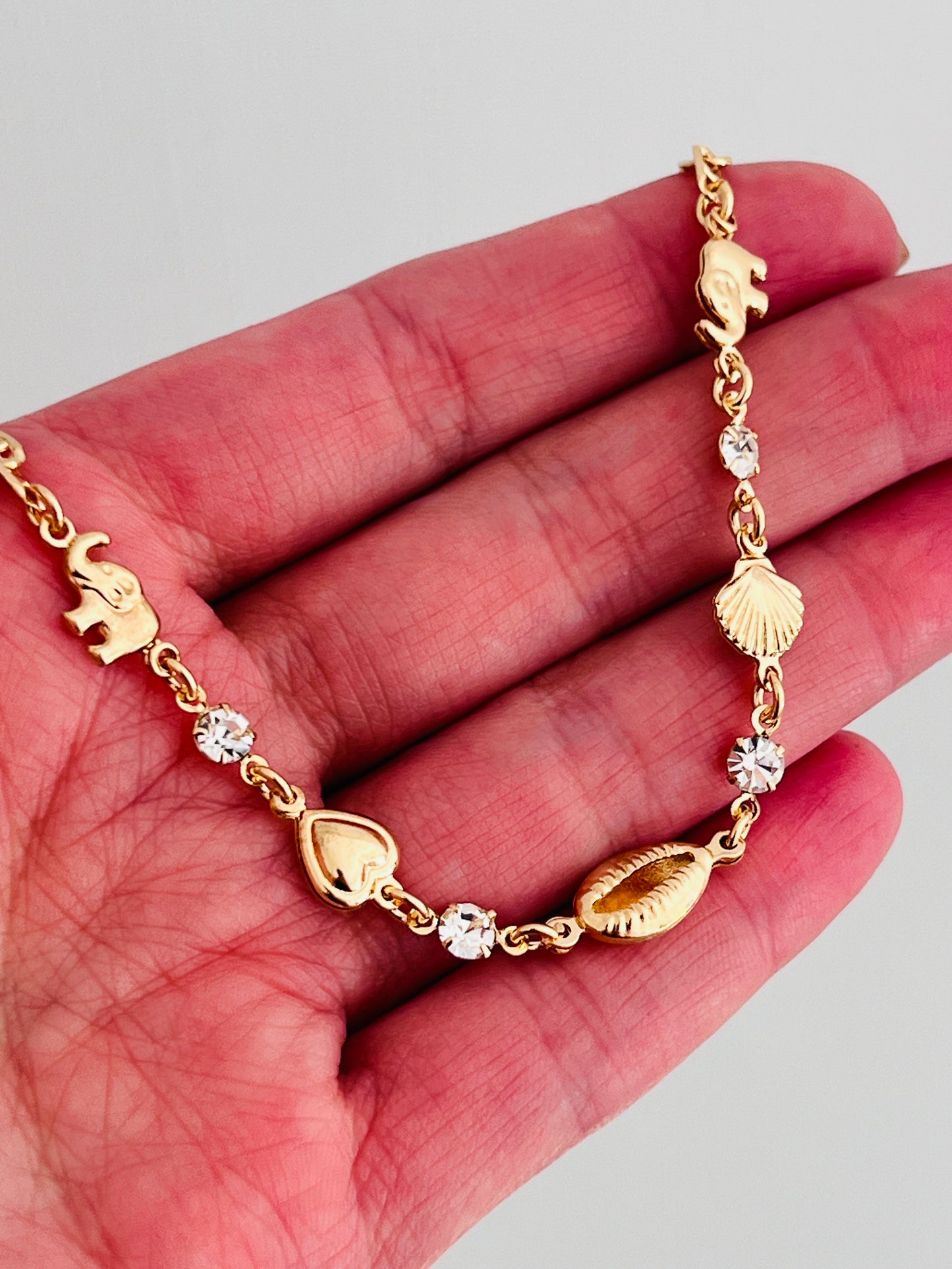 Gold Filled Puka Shell Bracelet with Elephant Charm | 7.5" Inch Bracelet