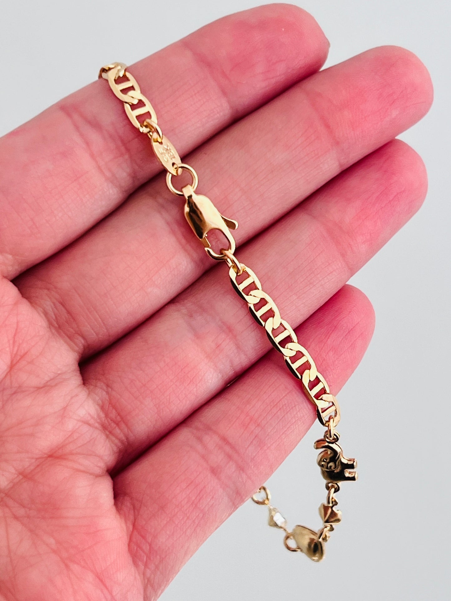Gold Filled Puka Shell Bracelet with Elephant Charm | 7.5" Inch Bracelet