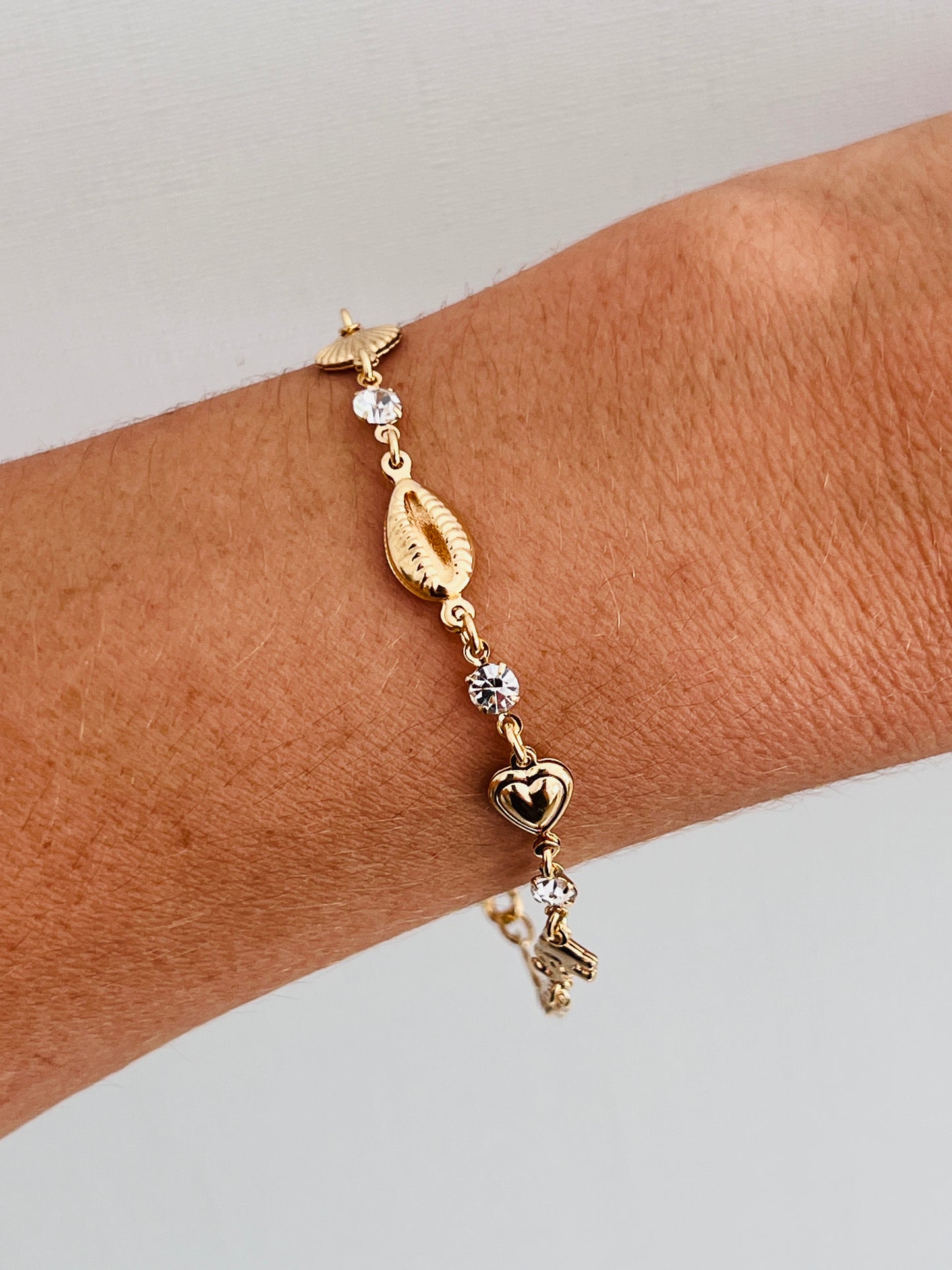 Gold Filled Puka Shell Bracelet with Elephant Charm | 7.5" Inch Bracelet