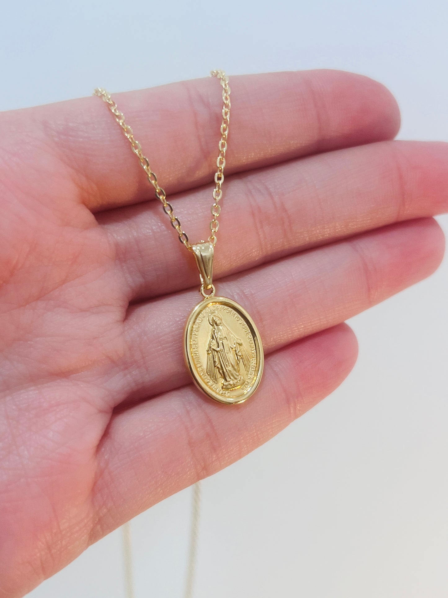 Gold Filled Miraculous Medal Necklace | 18kt Religious Charm