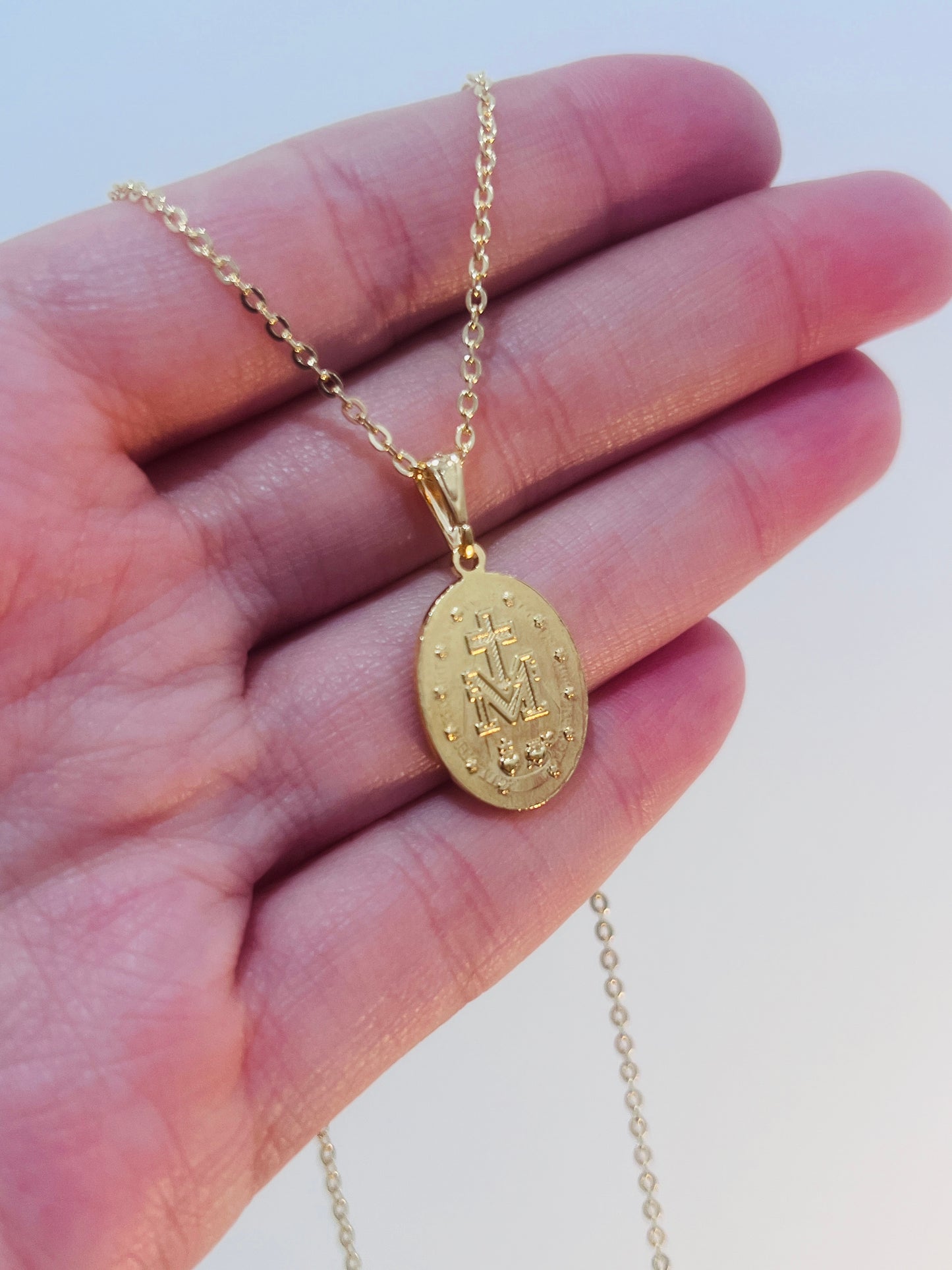 Gold Filled Miraculous Medal Necklace | 18kt Religious Charm