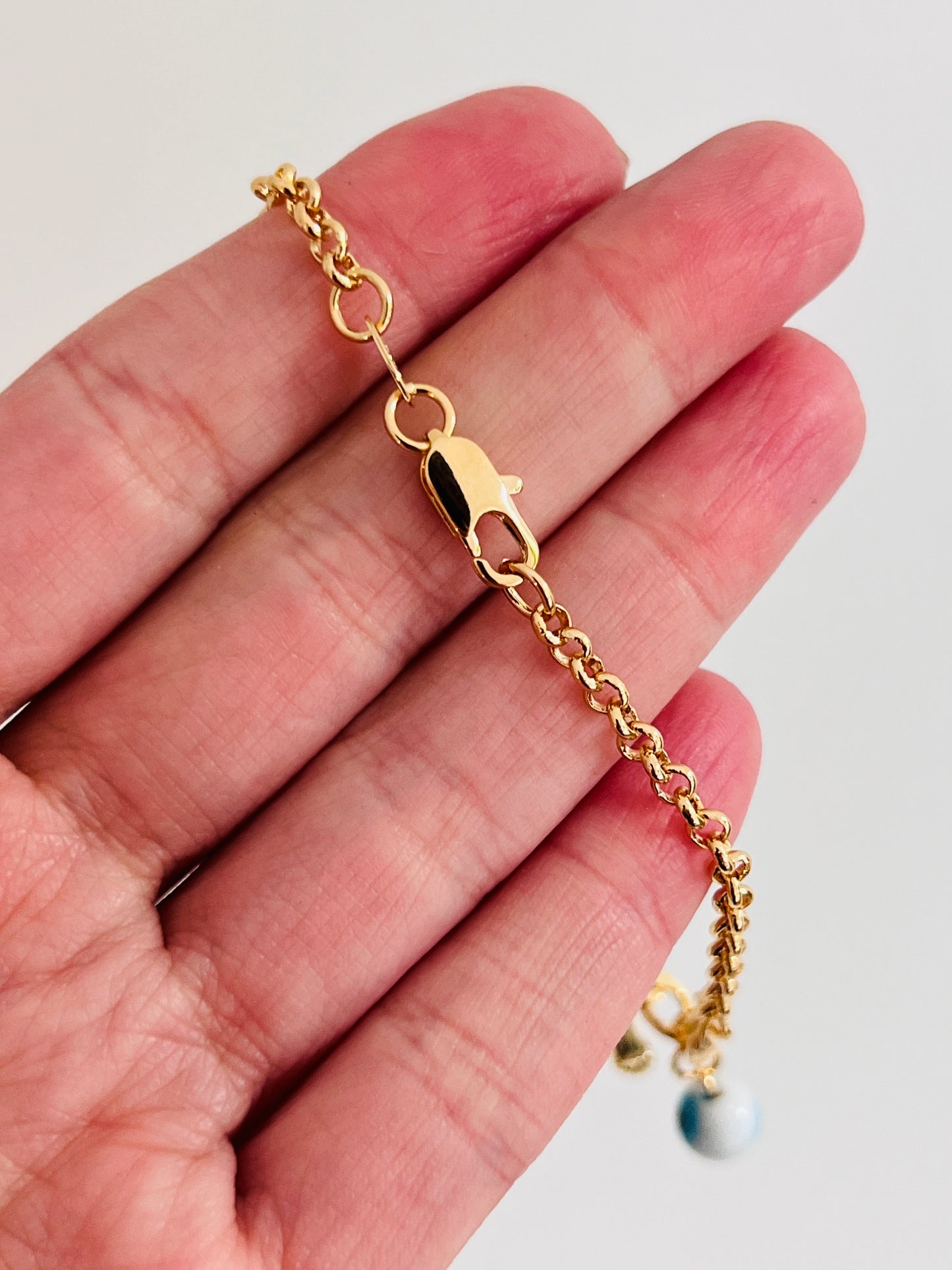 Gold Filled Dangling Charm Bracelet | 18kt Gold Dainty Bracelet for Women