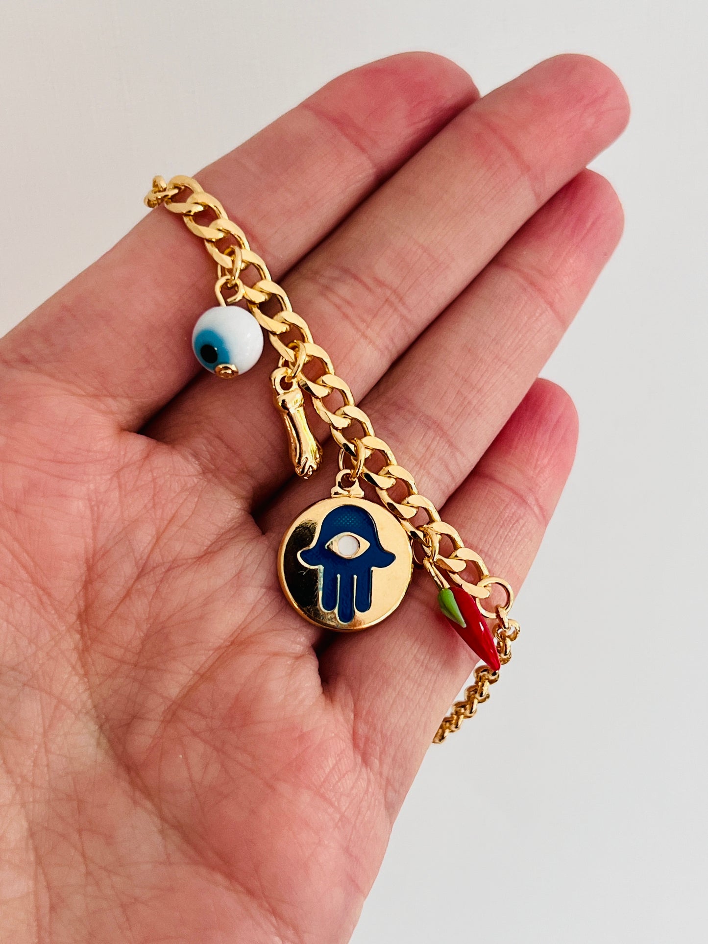 Gold Filled Dangling Charm Bracelet | 18kt Gold Dainty Bracelet for Women