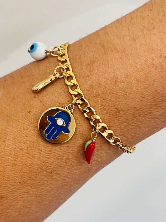 Gold Filled Dangling Charm Bracelet | 18kt Gold Dainty Bracelet for Women