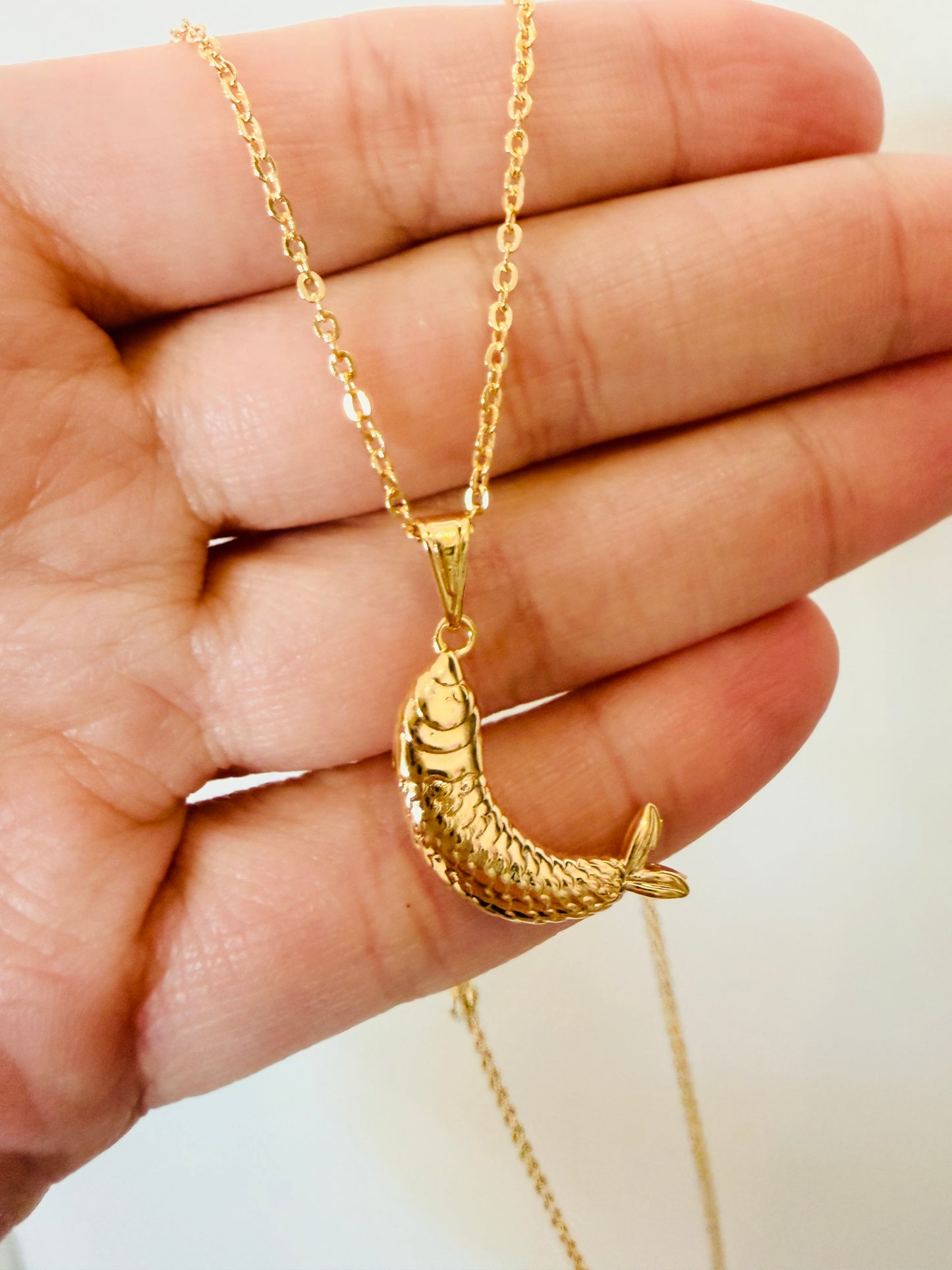 Gold Filled Fish Charm Necklace | Pendant Size 6mm x 20mm + Bail | 16" or 18" Length