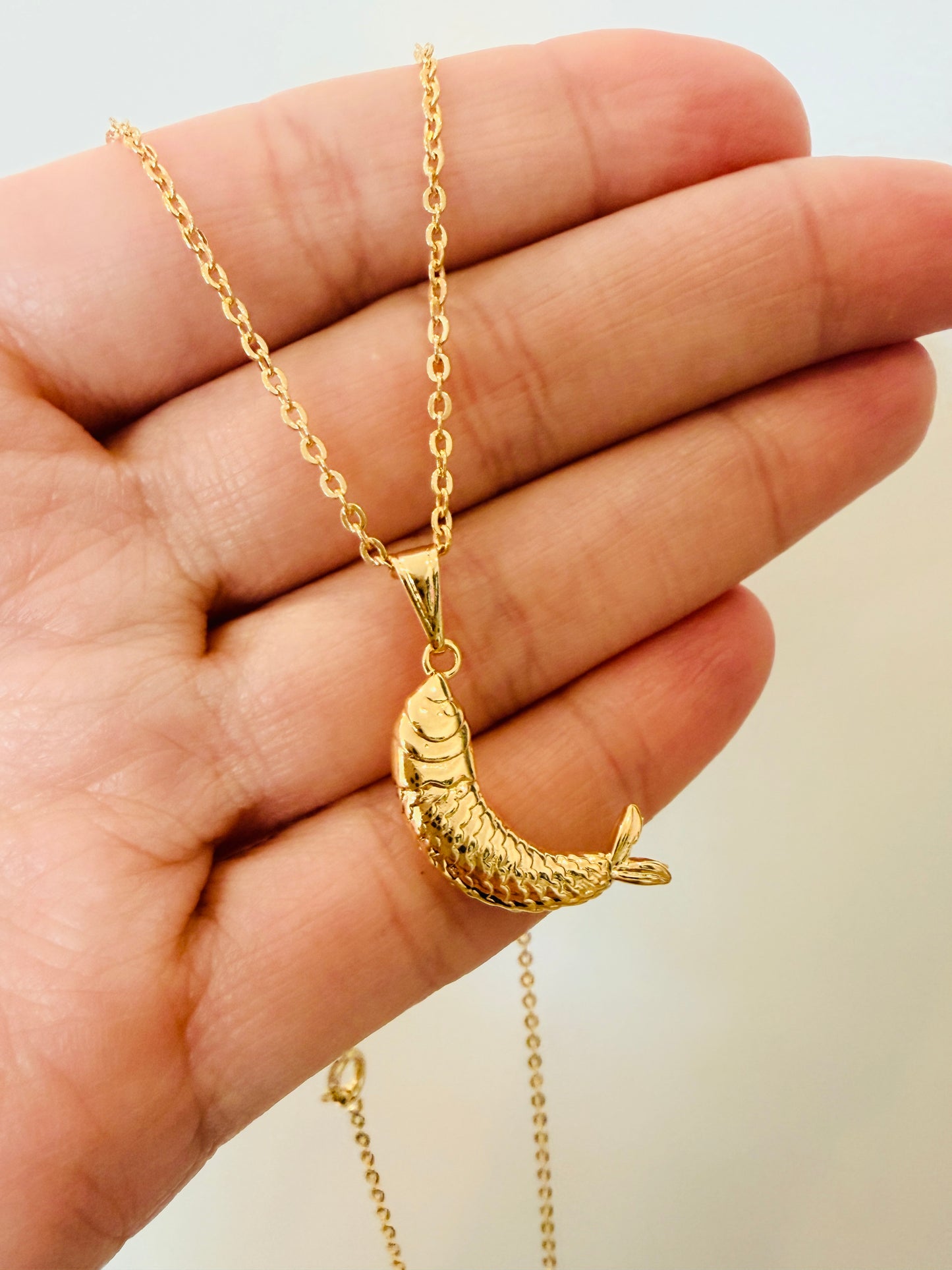Gold Filled Fish Charm Necklace | Pendant Size 6mm x 20mm + Bail | 16" or 18" Length