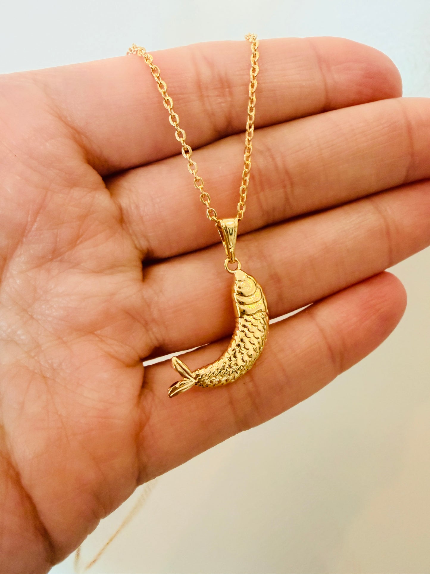 Gold Filled Fish Charm Necklace | Pendant Size 6mm x 20mm + Bail | 16" or 18" Length
