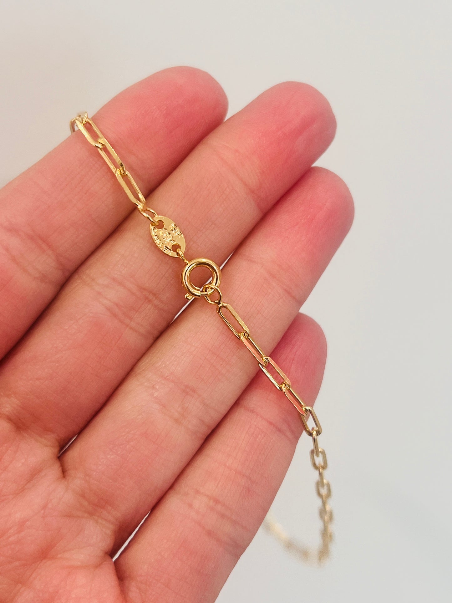 Gold Filled 2mm Paperclip Bracelet | Dainty 18K Gold Link Chain, 7"–7.5"