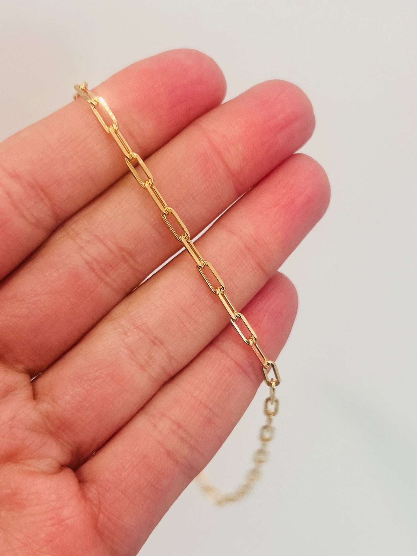Gold Filled 2mm Paperclip Bracelet | Dainty 18K Gold Link Chain, 7"–7.5"