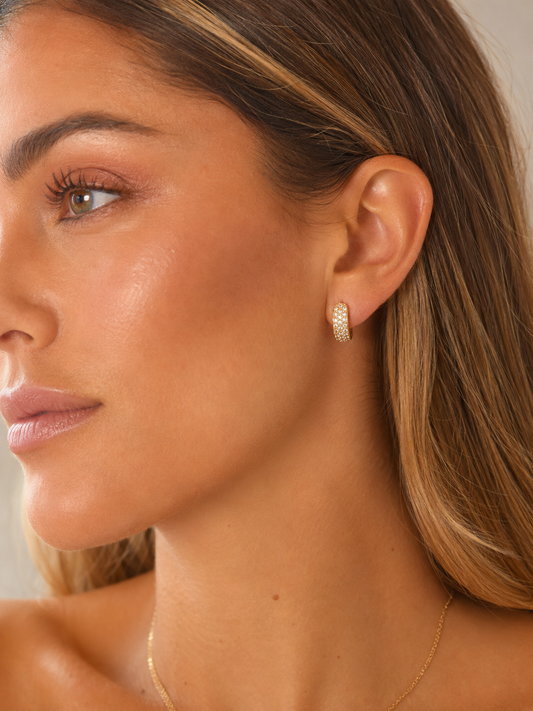 Gold Filled 11mm Mini Micro Pave CZ Hoops | Small 18kt Waterproof Earrings