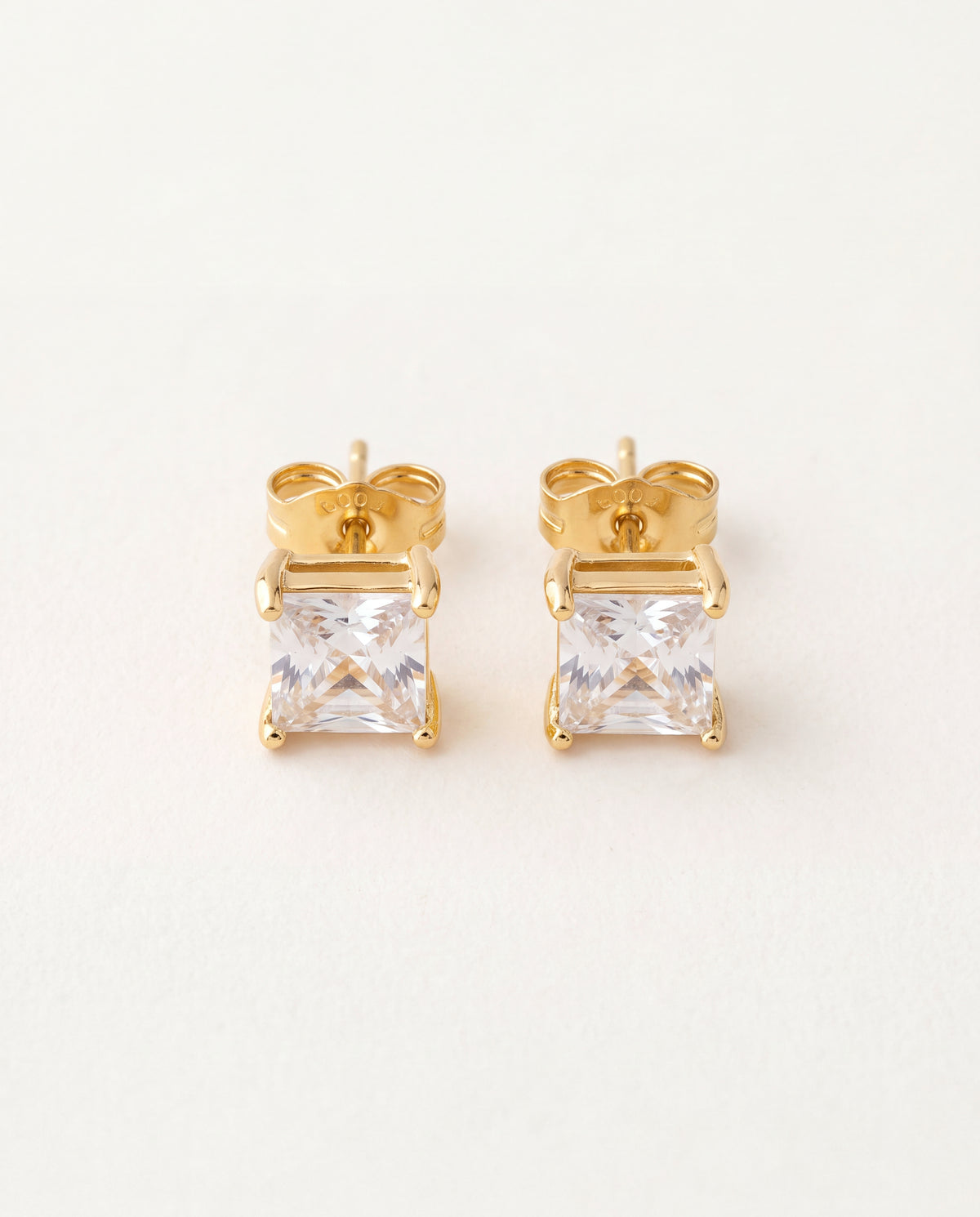 18KT Gold Filled Earrings, Gold Filled 8mm CZ Princess Cut Stud Earrings by HAUS OF MONOGRAM