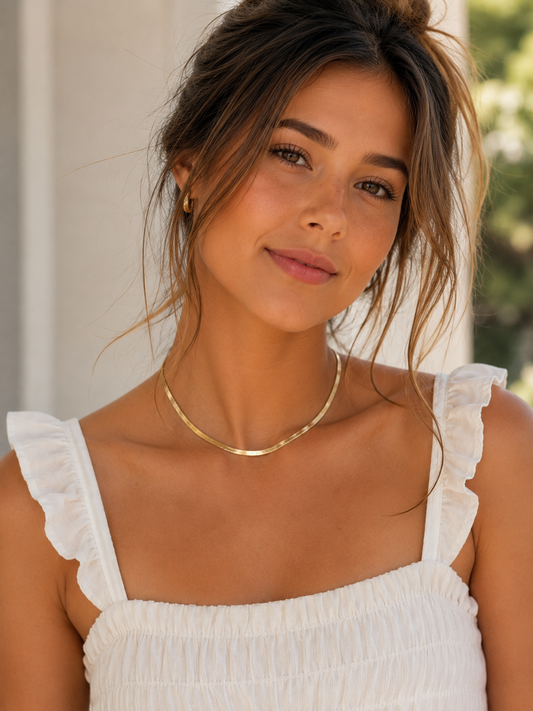 Gold Filled 3mm Herringbone Necklace | Sleek Flat Chain Necklace