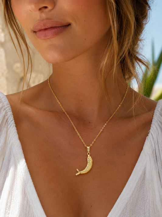 Gold Filled Fish Charm Necklace | Pendant Size 6mm x 20mm + Bail | 16" or 18" Length