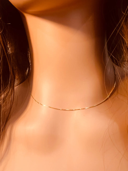 18KT Gold Filled Necklaces, Gold Filled 0.6mm Box Necklace | Ultra Thin Chain Layer by HAUS OF MONOGRAM