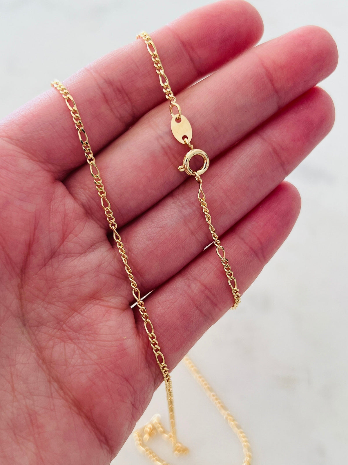 18KT Gold Filled Men's Chains, Gold Filled 0.9mm Figaro Chain | Dainty Layering Necklace by HAUS OF MONOGRAM