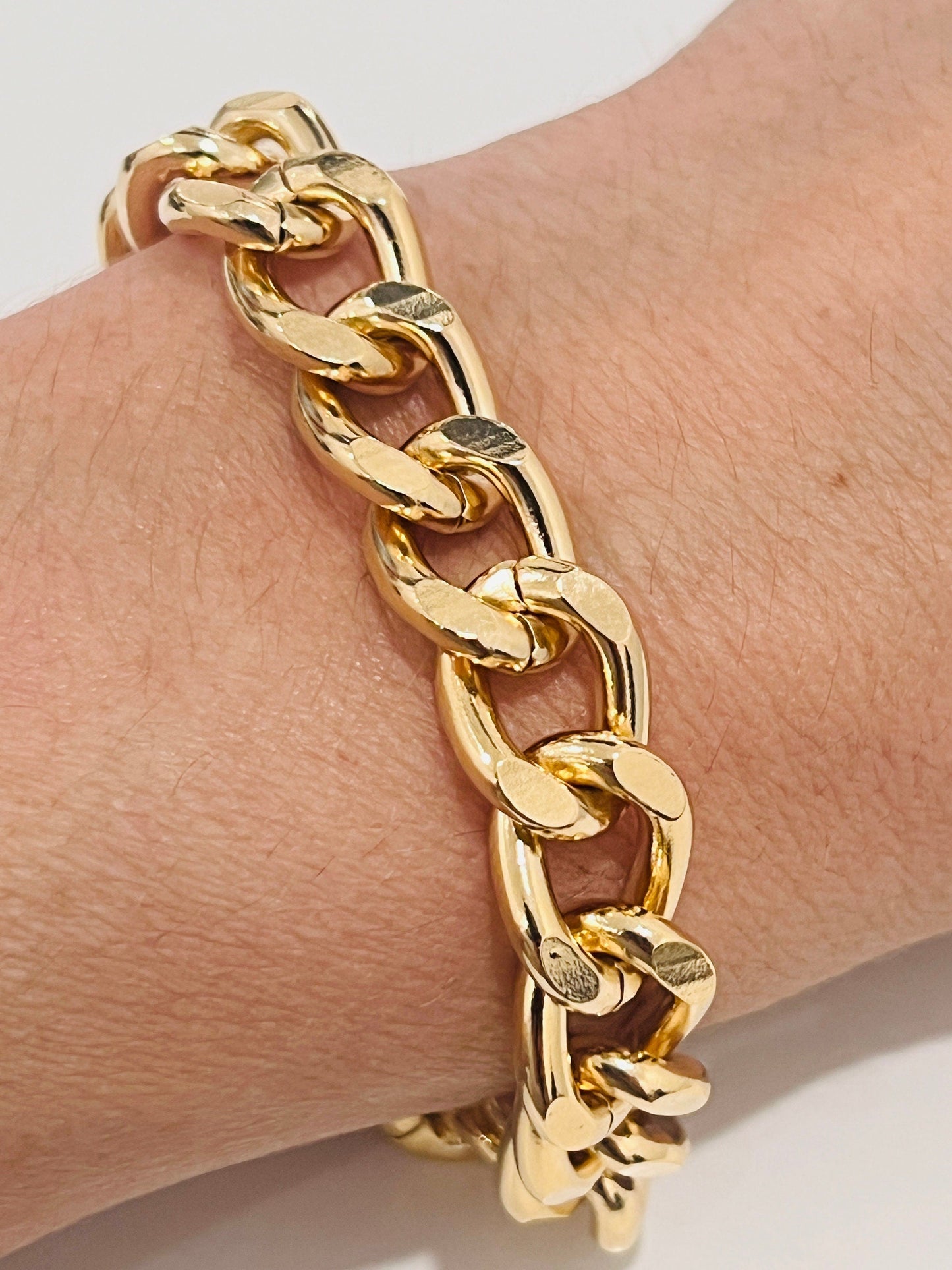 18KT Gold Filled Bracelets, Gold Filled 11mm Curb Bracelet | Lightweight Hollow Design by HAUS OF MONOGRAM