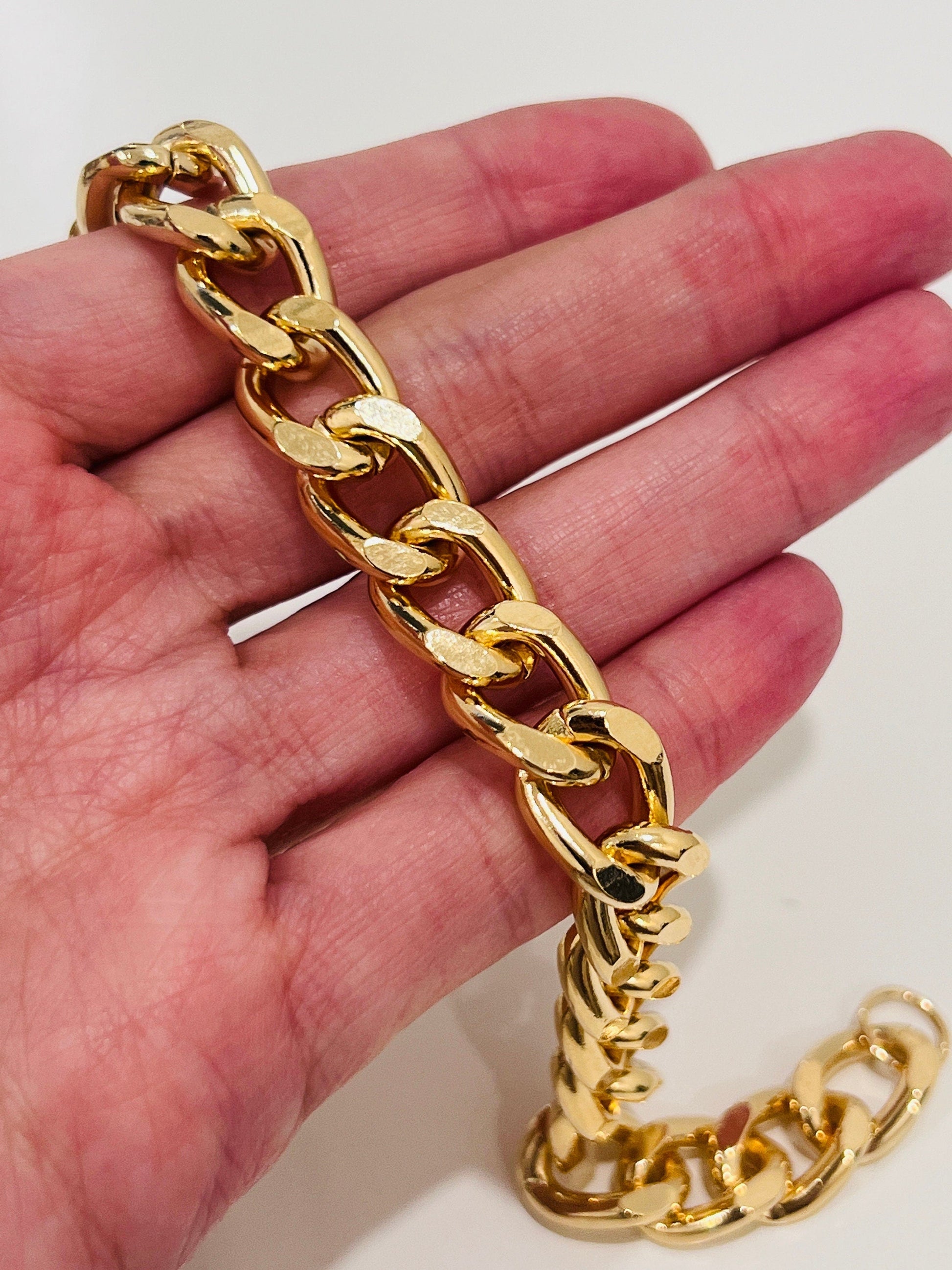 18KT Gold Filled Bracelets, Gold Filled 11mm Curb Bracelet | Lightweight Hollow Design by HAUS OF MONOGRAM