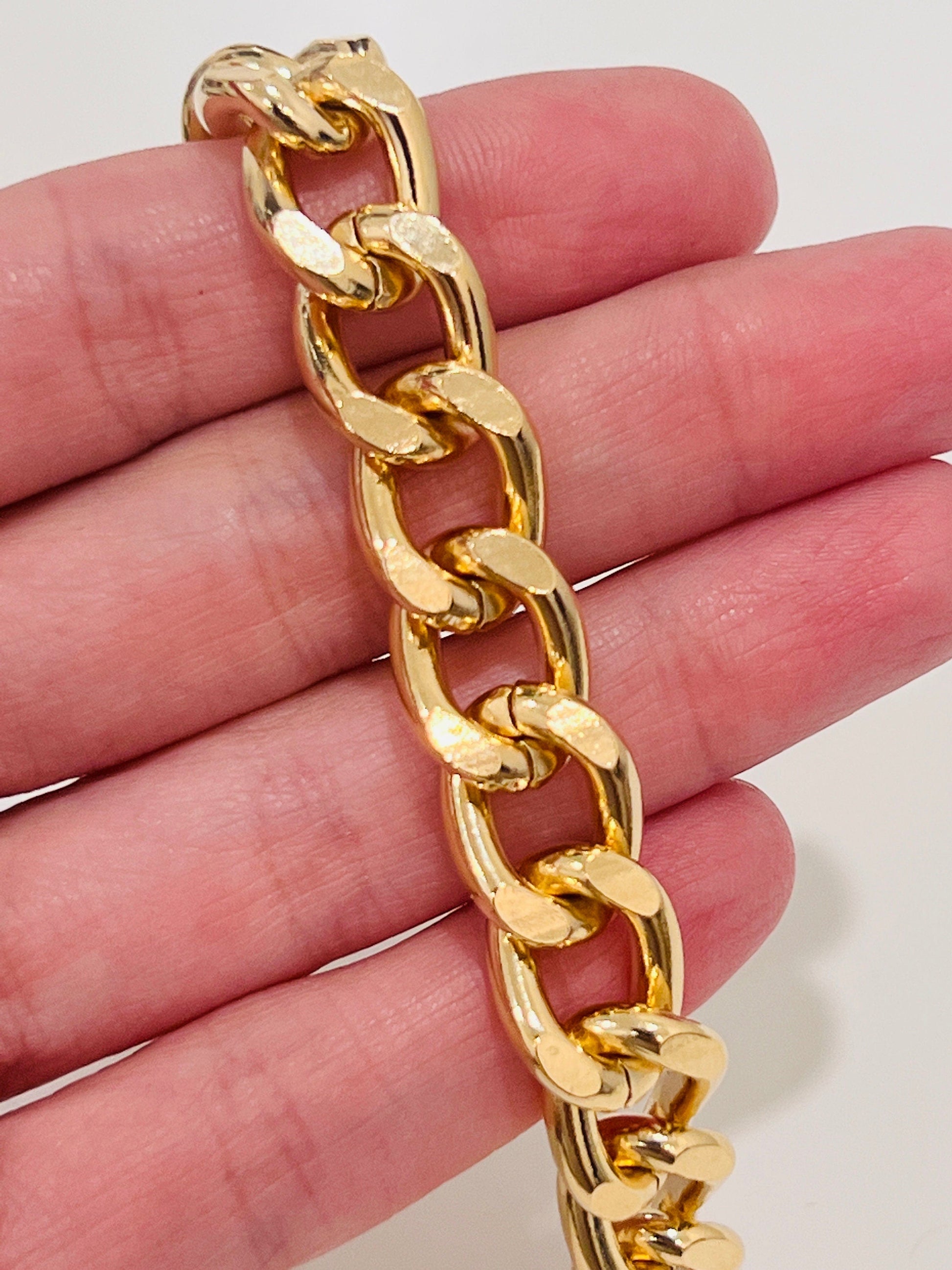 18KT Gold Filled Bracelets, Gold Filled 11mm Curb Bracelet | Lightweight Hollow Design by HAUS OF MONOGRAM