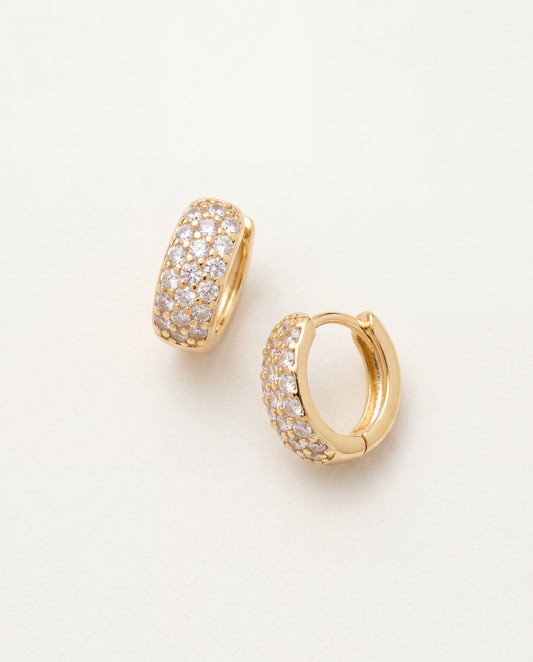 18KT Gold Filled Earrings, Gold Filled 11mm Mini Micro Pave CZ Hoops | Small 18kt Waterproof Earrings by HAUS OF MONOGRAM