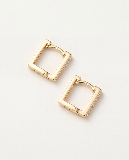 18KT Gold Filled Earrings, Gold Filled 11mm Mini Square CZ Hoops | Small 18kt Waterproof Earrings by HAUS OF MONOGRAM