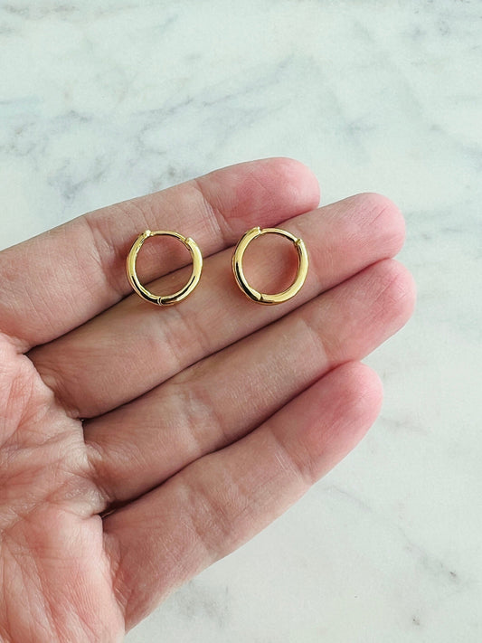 18KT Gold Filled Earrings, Gold Filled 12mm Hoop Earrings | Minimal Everyday Style by HAUS OF MONOGRAM