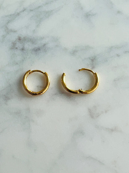 18KT Gold Filled Earrings, Gold Filled 12mm Hoop Earrings | Minimal Everyday Style by HAUS OF MONOGRAM