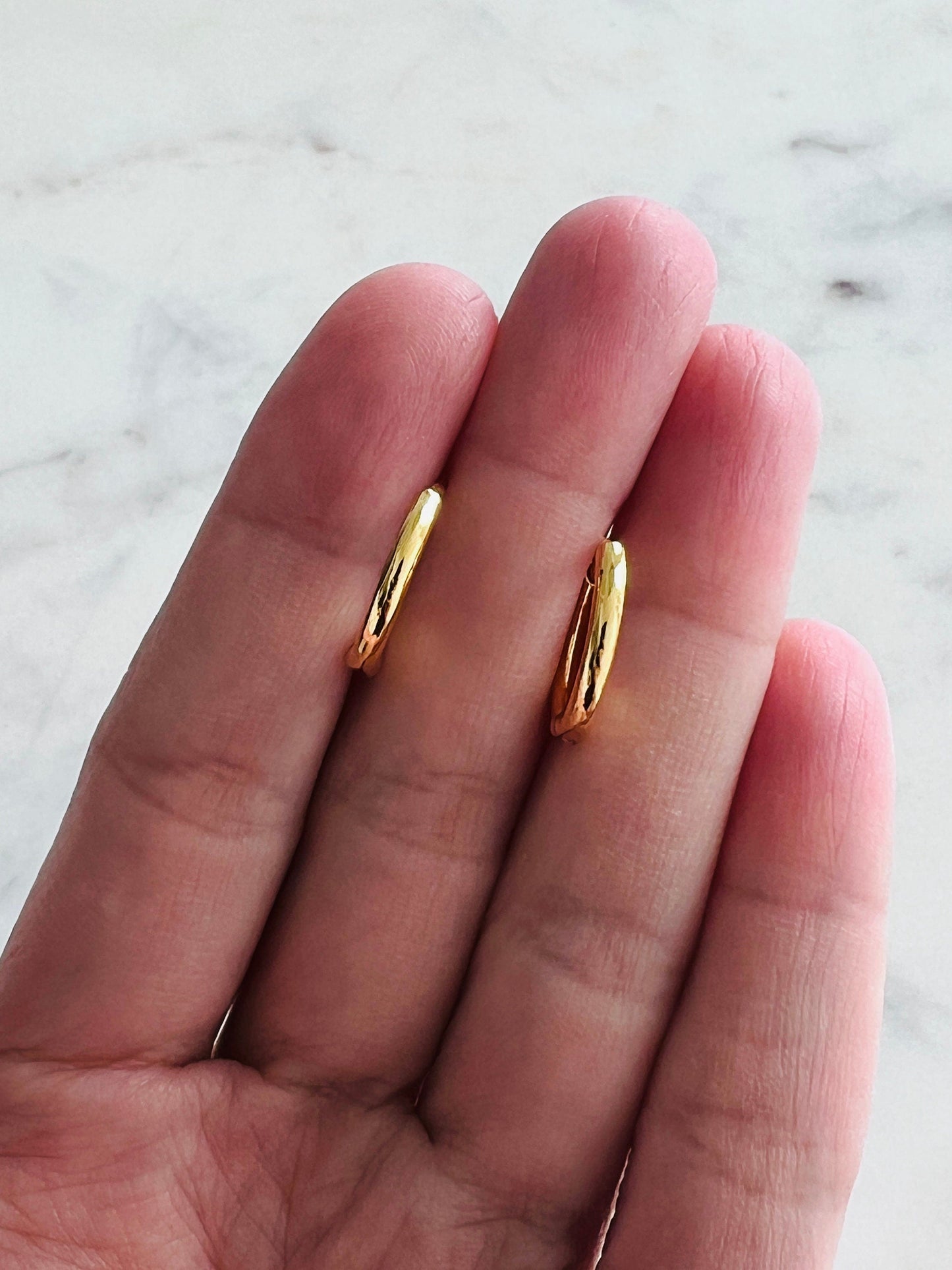 18KT Gold Filled Earrings, Gold Filled 14mm Hoop Earrings | Classic Everyday Pair by HAUS OF MONOGRAM