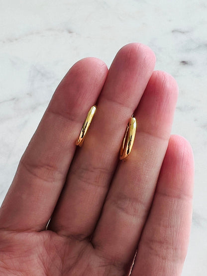 18KT Gold Filled Earrings, Gold Filled 14mm Hoop Earrings | Classic Everyday Pair by HAUS OF MONOGRAM