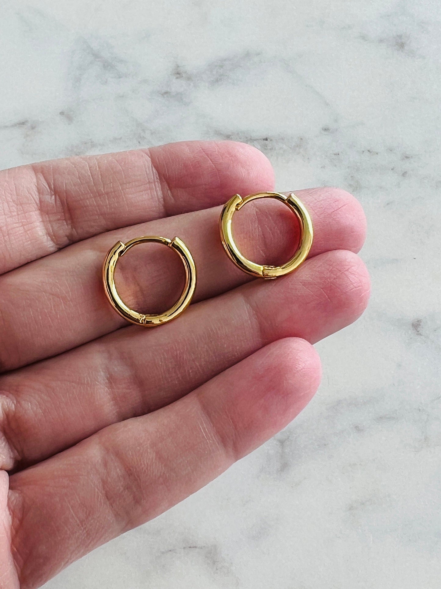 18KT Gold Filled Earrings, Gold Filled 14mm Hoop Earrings | Classic Everyday Pair by HAUS OF MONOGRAM