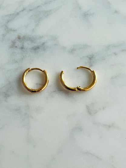 18KT Gold Filled Earrings, Gold Filled 14mm Hoop Earrings | Classic Everyday Pair by HAUS OF MONOGRAM