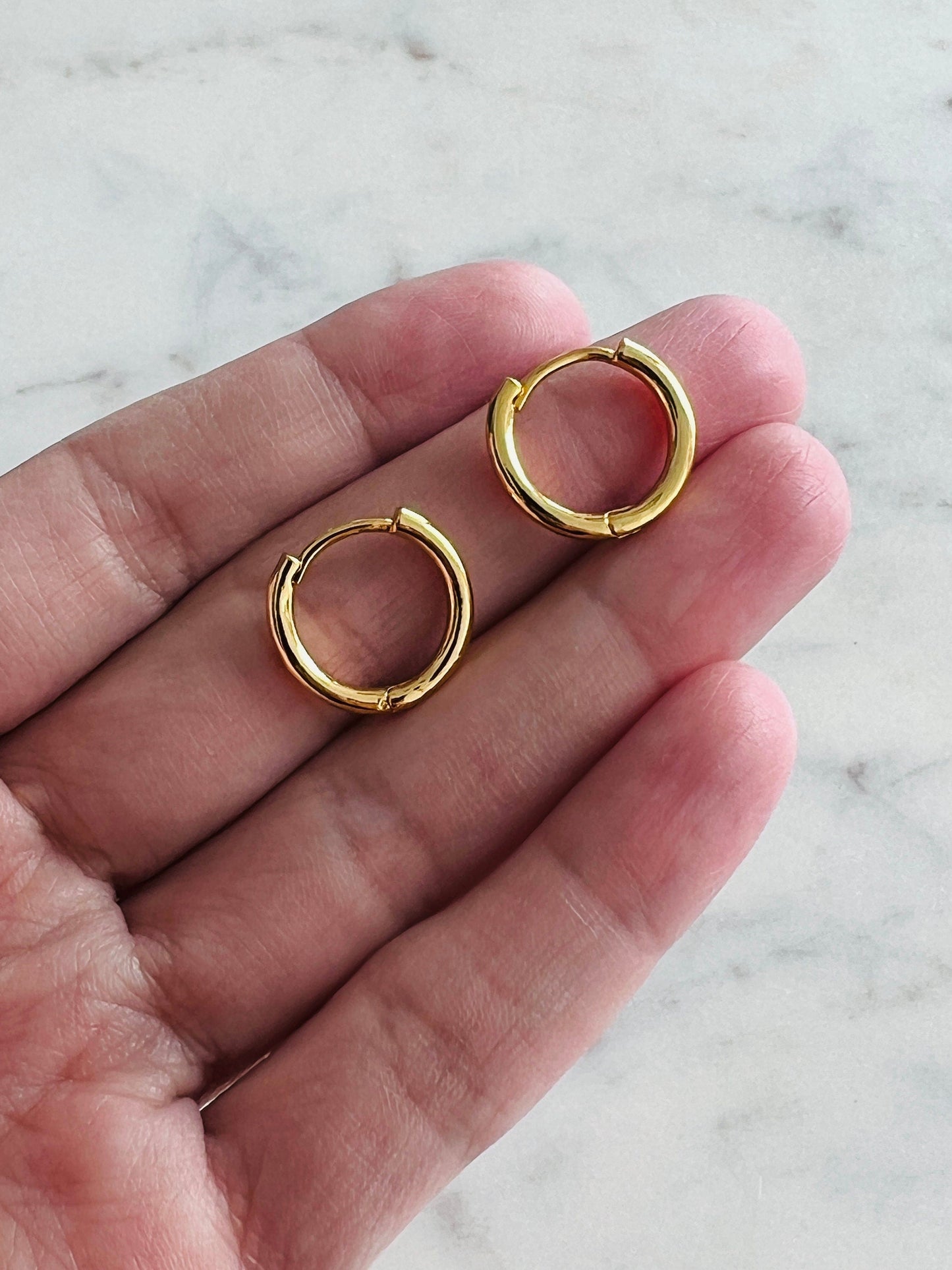 18KT Gold Filled Earrings, Gold Filled 14mm Hoop Earrings | Classic Everyday Pair by HAUS OF MONOGRAM