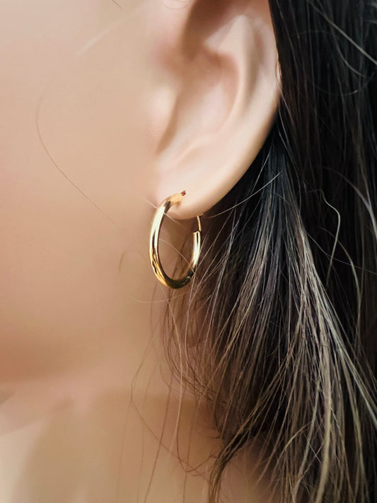 18KT Gold Filled Earrings, Gold Filled 18mm Mini Hoops | Everyday Classic Pair by HAUS OF MONOGRAM