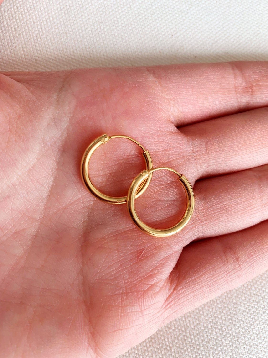 18KT Gold Filled Earrings, Gold Filled 18mm Mini Hoops | Everyday Classic Pair by HAUS OF MONOGRAM
