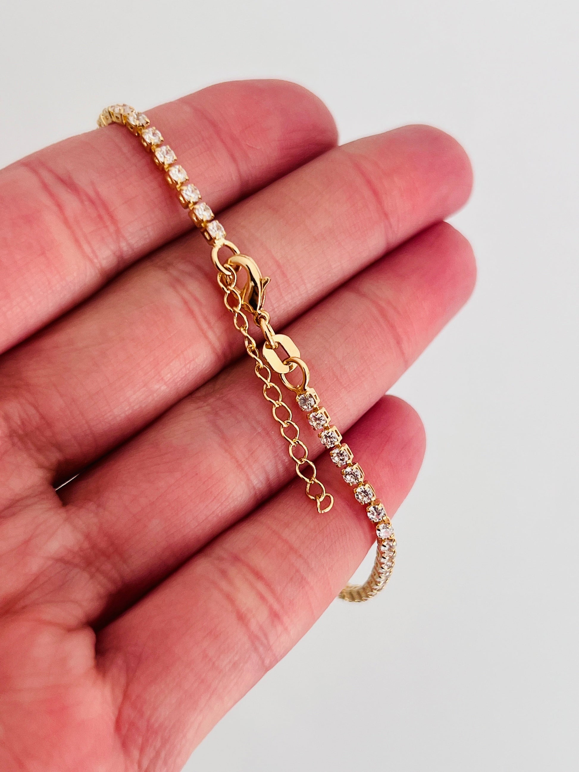 18KT Gold Filled Bracelets, Gold Filled 1mm Tennis Bracelet | Dainty Everyday Sparkle by HAUS OF MONOGRAM