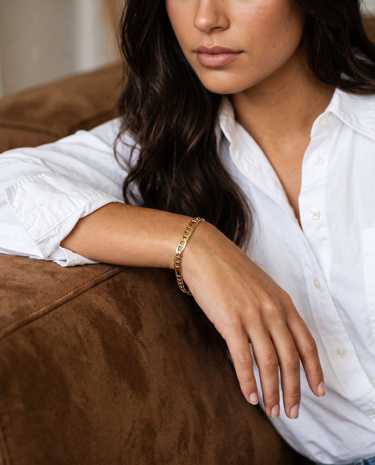 Gold Filled 2.5mm Mariner Bracelet worn by a model