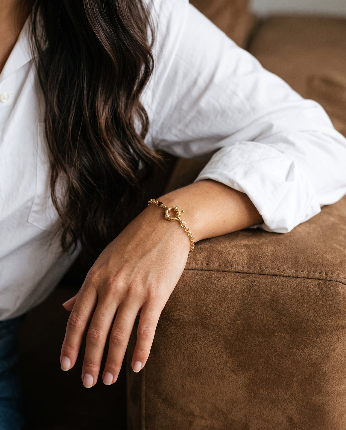 Gold Filled 2mm Cable Bracelet worn by a model
