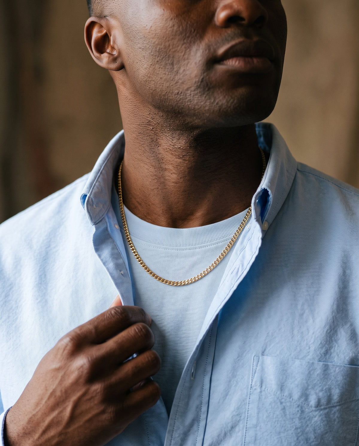 Gold Filled 2mm Curb Chain worn by a model
