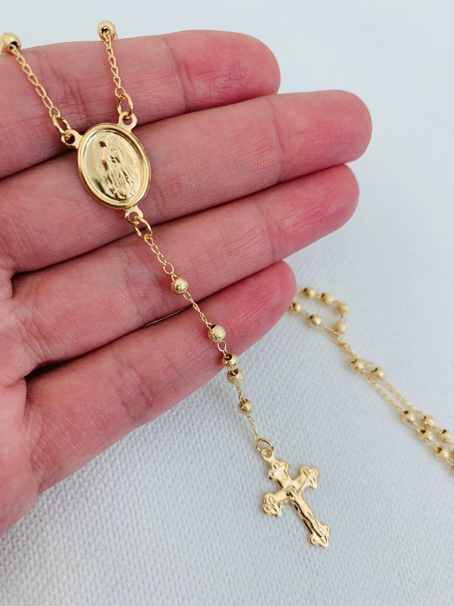 Gold Filled 2mm Stardust Our Lady of Guadalupe Rosary | Guadalupe Rosary Necklace by HAUS OF MONOGRAM - Necklaces, , HOM-1...