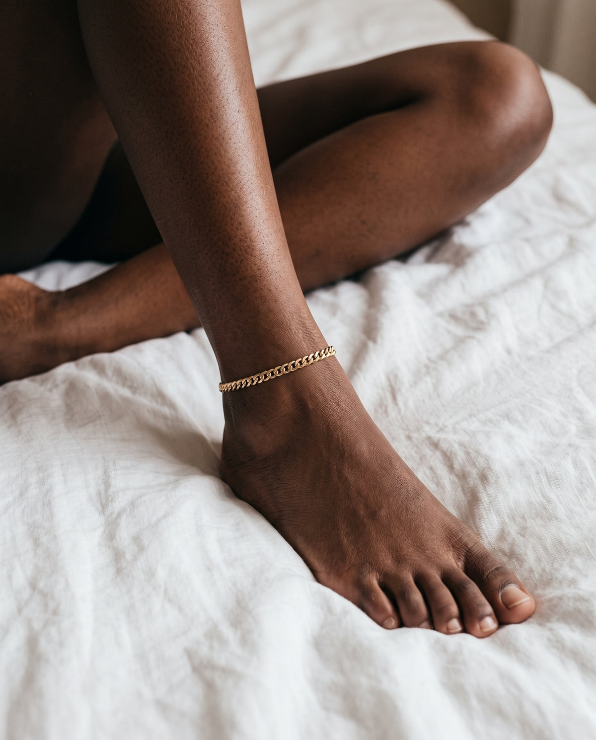 Gold Filled 3.5mm Curb Anklet worn by a model