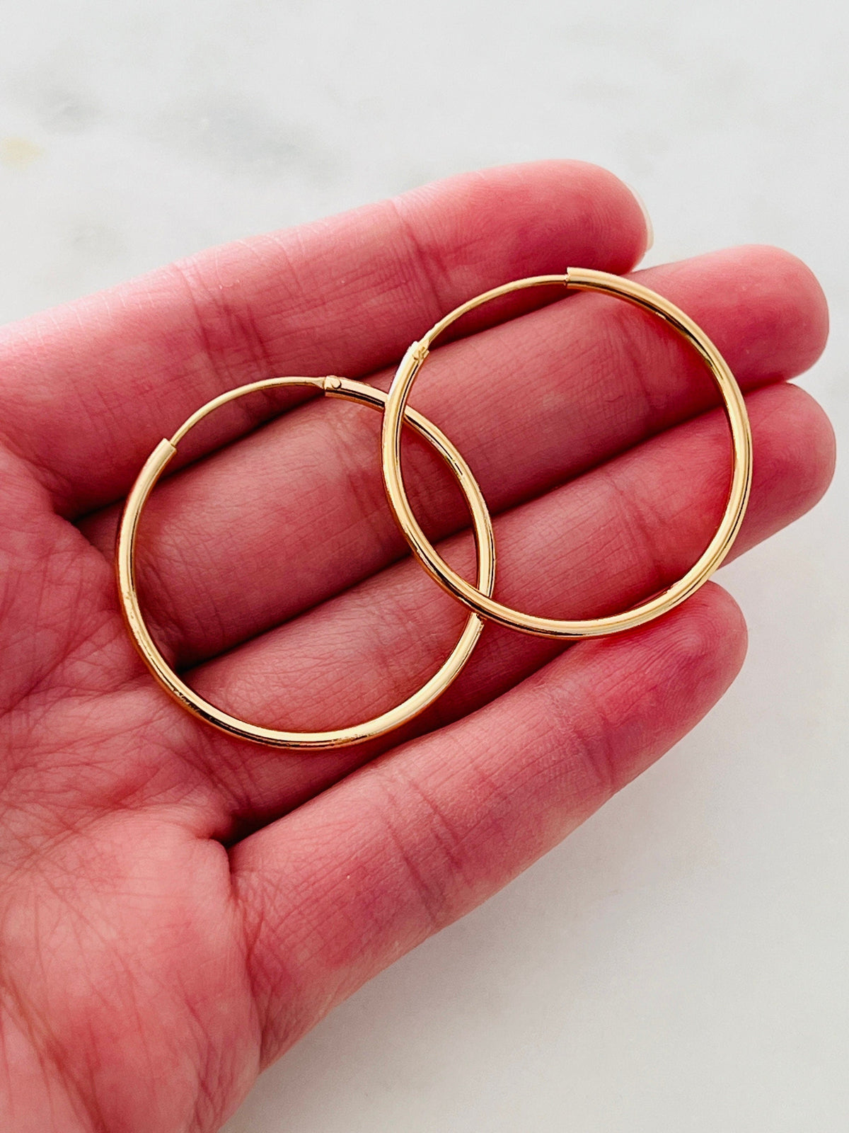 18KT Gold Filled Earrings, Gold Filled 32mm Hoop Earrings | Sleek Everyday Classic by HAUS OF MONOGRAM