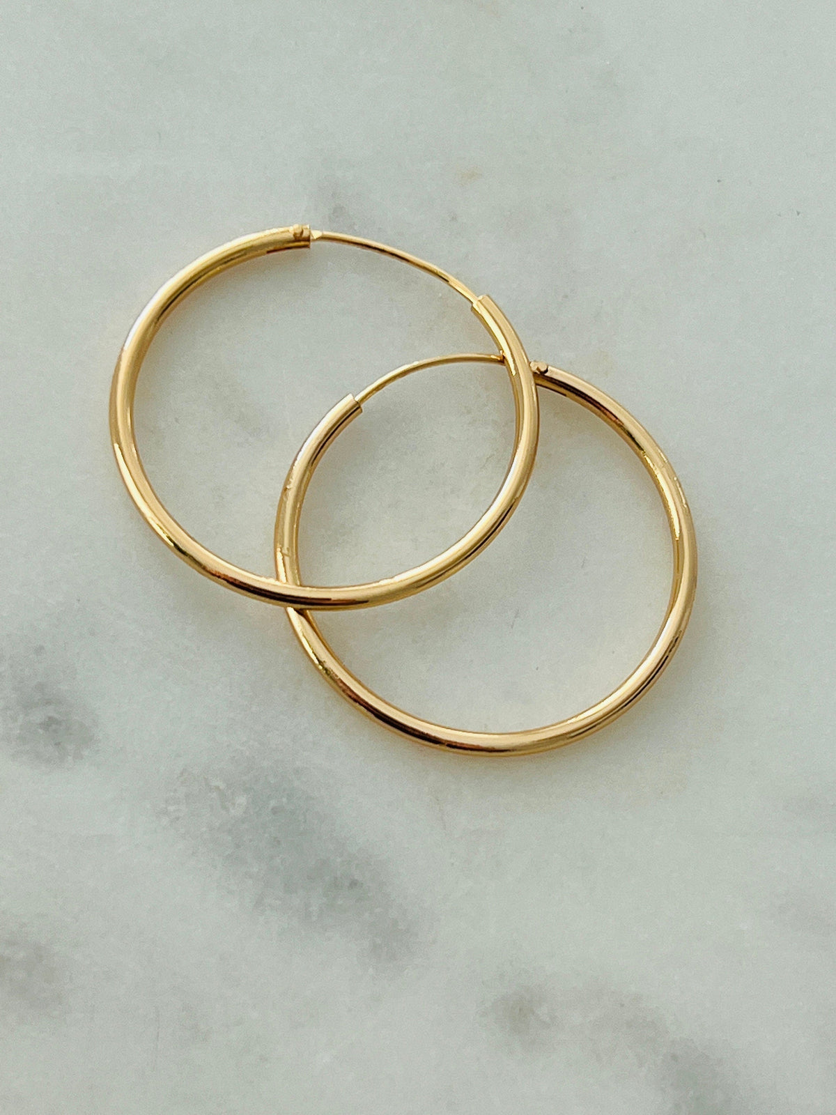 18KT Gold Filled Earrings, Gold Filled 32mm Hoop Earrings | Sleek Everyday Classic by HAUS OF MONOGRAM