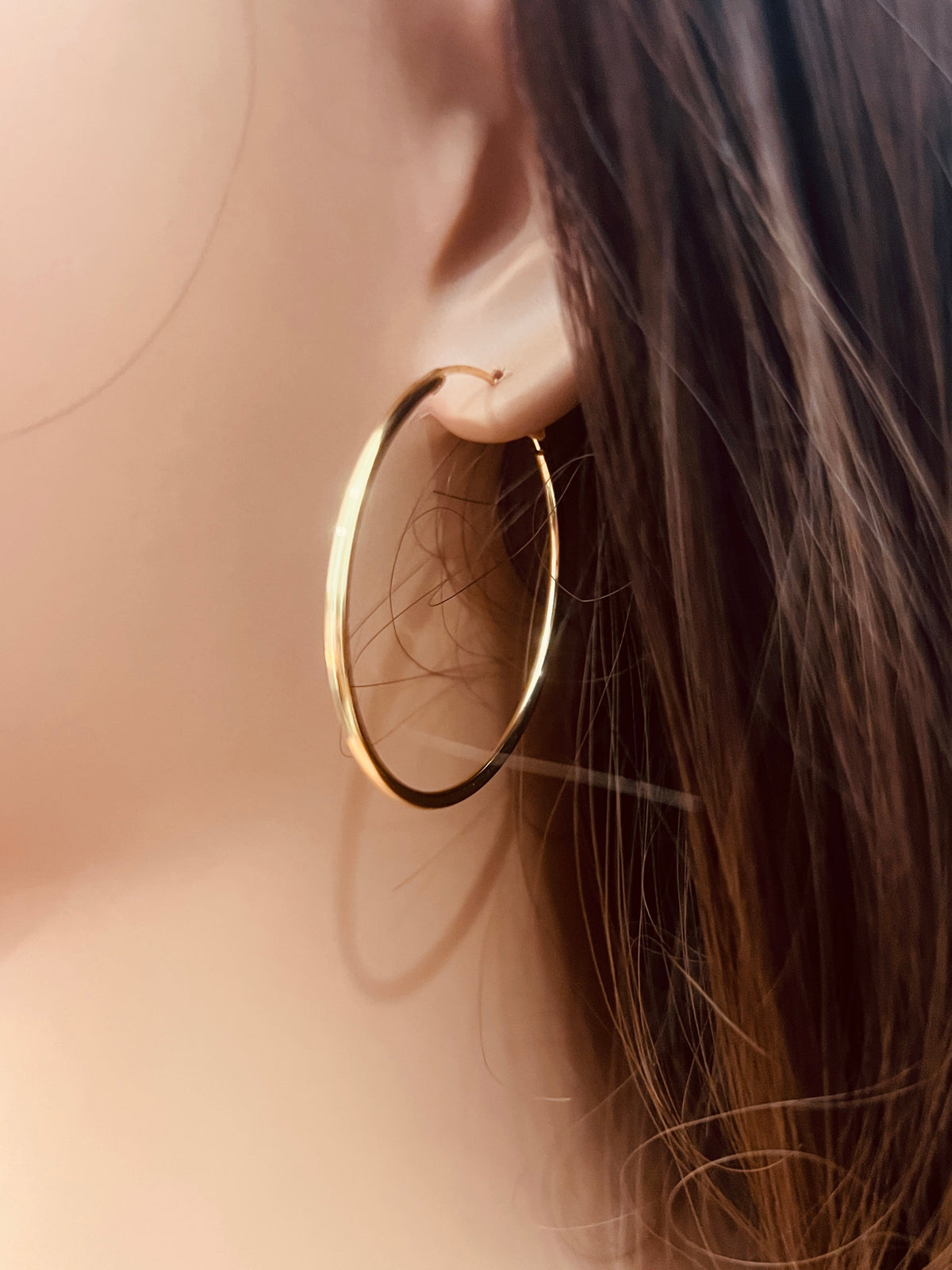18KT Gold Filled Earrings, Gold Filled 32mm Hoop Earrings | Sleek Everyday Classic by HAUS OF MONOGRAM