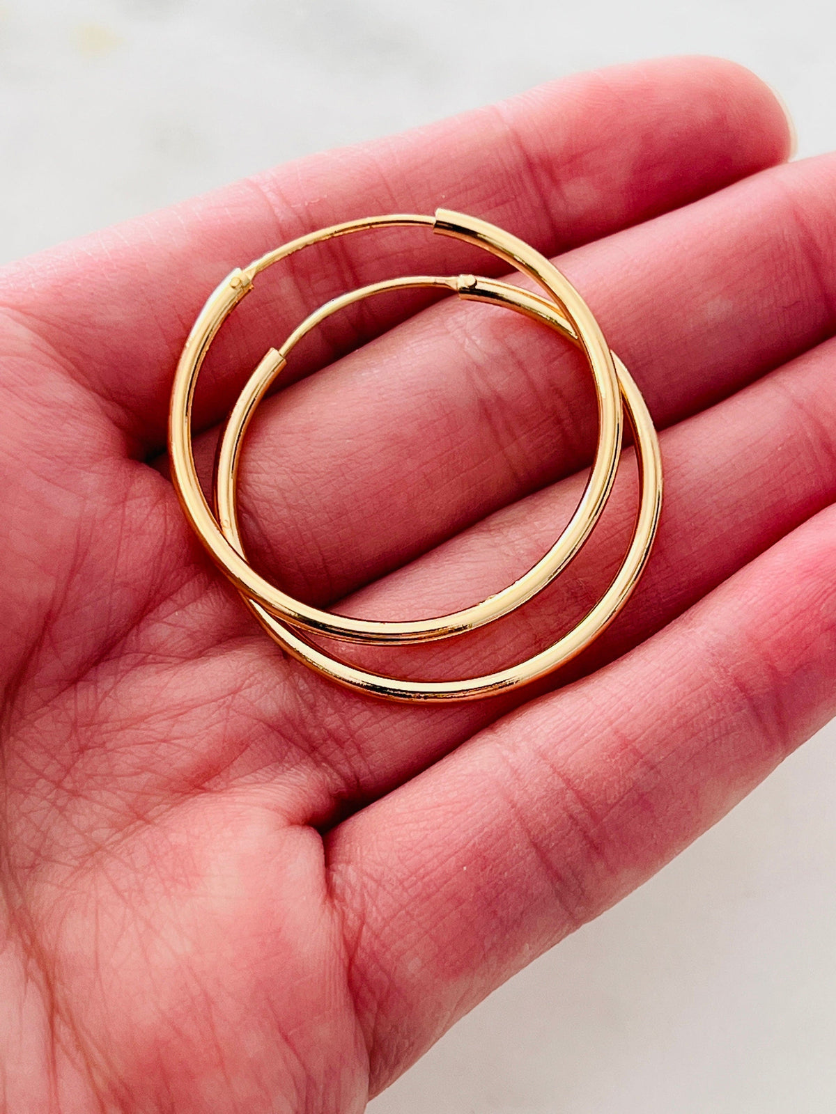 18KT Gold Filled Earrings, Gold Filled 32mm Hoop Earrings | Sleek Everyday Classic by HAUS OF MONOGRAM