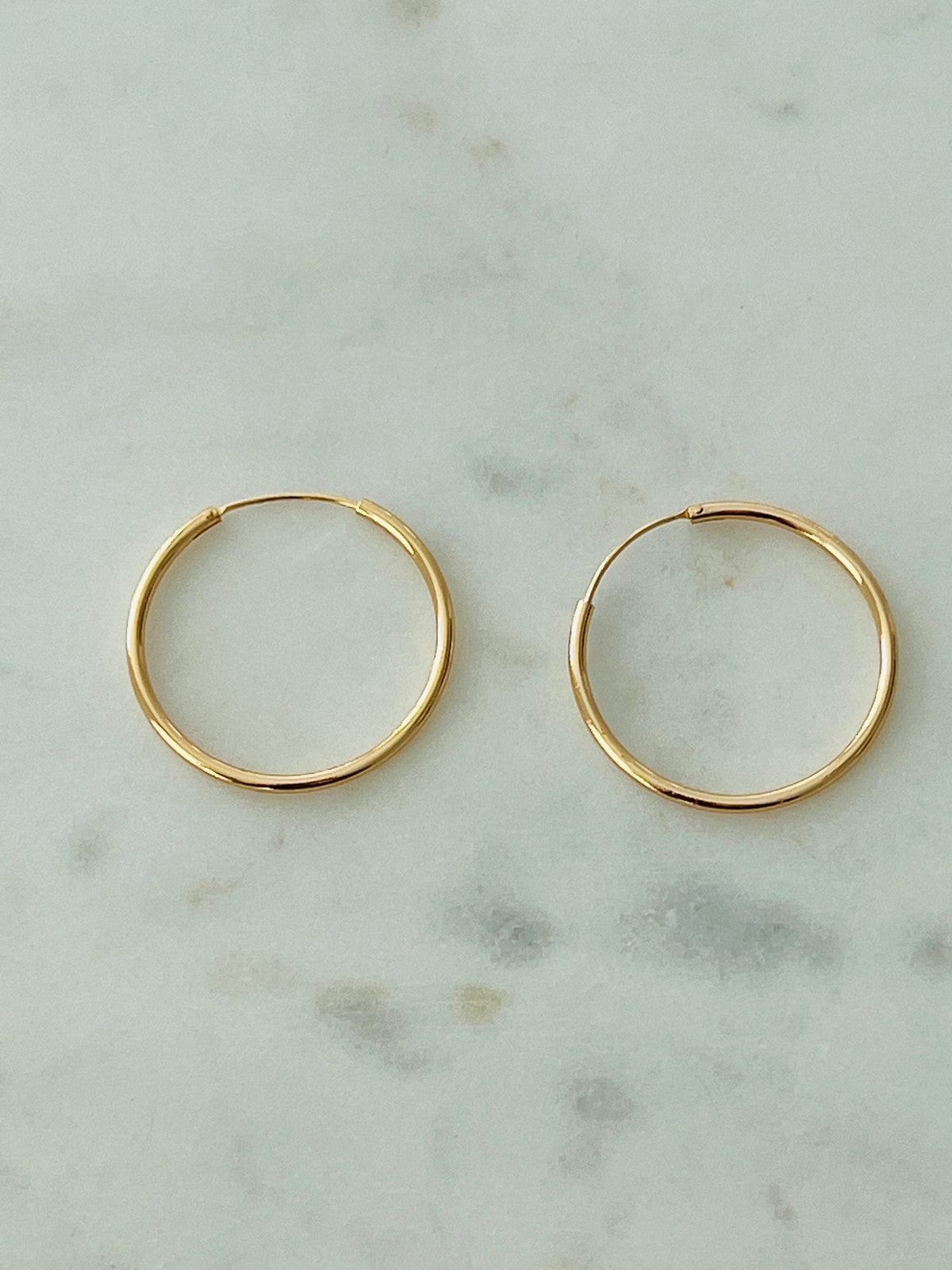 18KT Gold Filled Earrings, Gold Filled 32mm Hoop Earrings | Sleek Everyday Classic by HAUS OF MONOGRAM