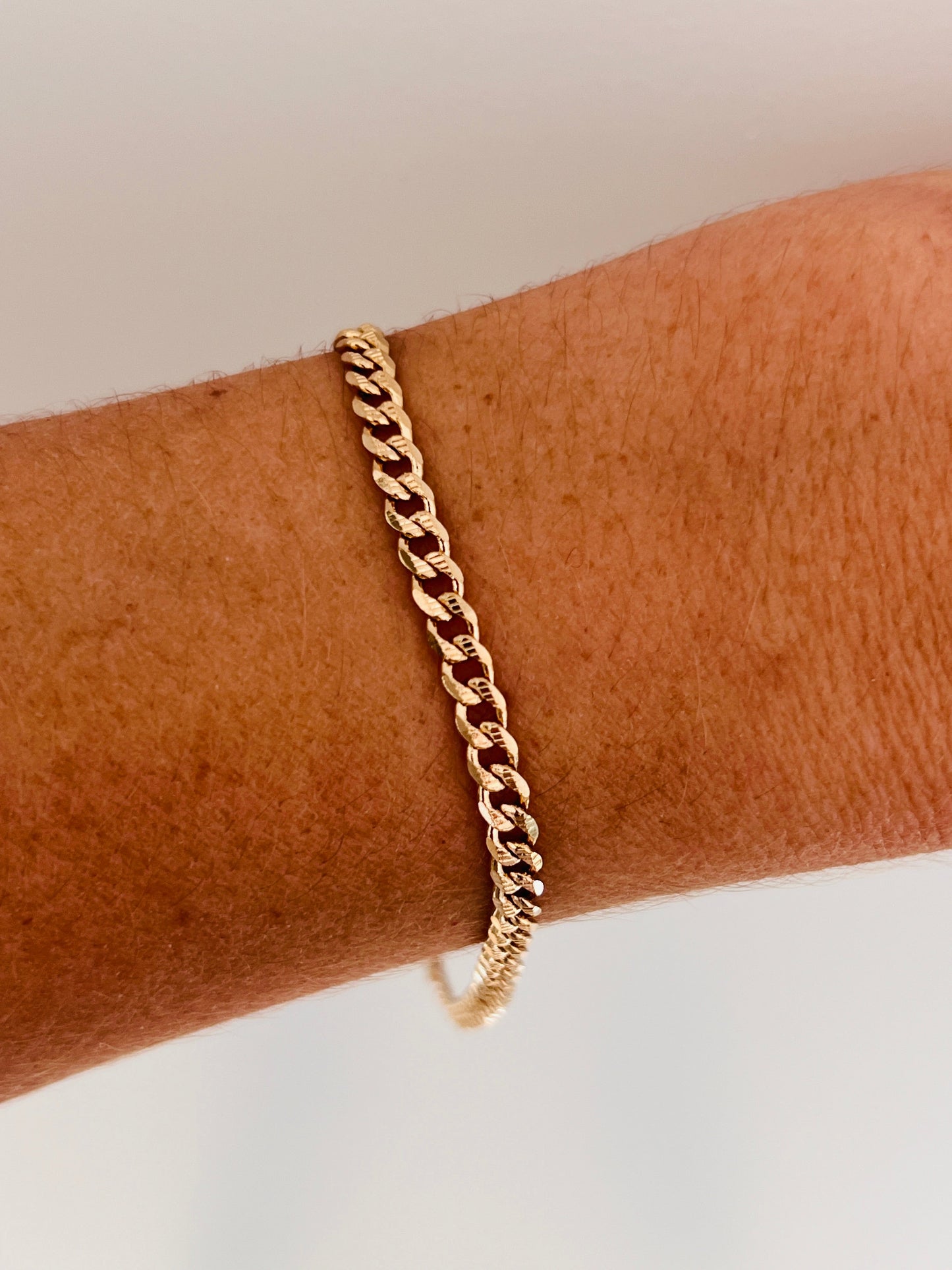 18KT Gold Filled Bracelets, Gold Filled 3mm Beveled Curb Bracelet | Sleek Everyday Chain by HAUS OF MONOGRAM