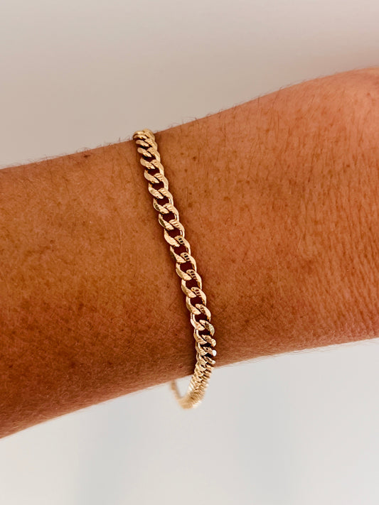 18KT Gold Filled Bracelets, Gold Filled 3mm Beveled Curb Bracelet | Sleek Everyday Chain by HAUS OF MONOGRAM