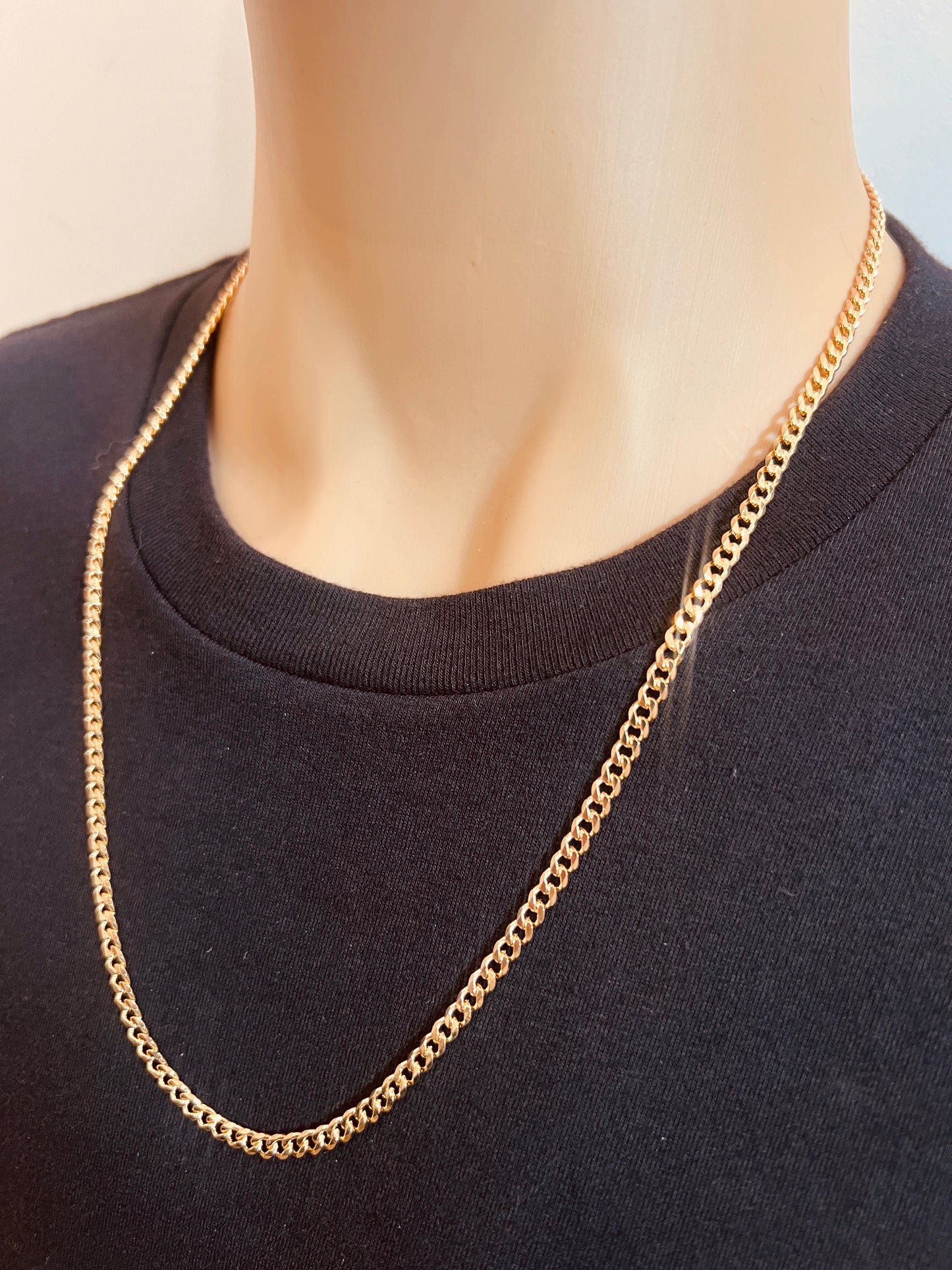 18KT Gold Filled Men's Chains, Gold Filled 3mm Curb Chain Necklace | Sleek Unisex Layers by HAUS OF MONOGRAM
