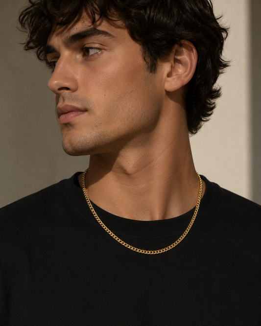 18KT Gold Filled Men's Chains, Gold Filled 3mm Curb Chain Necklace | Sleek Unisex Layers by HAUS OF MONOGRAM