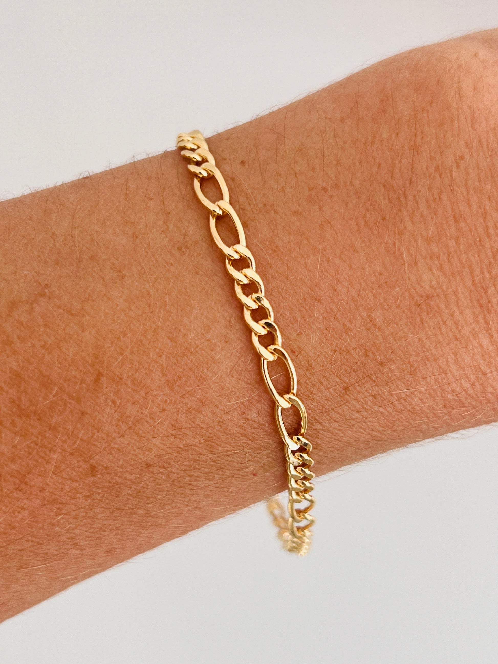 18KT Gold Filled Bracelets, Gold Filled 3mm Figaro Bracelet | Classic Bold Chain for Layering by HAUS OF MONOGRAM