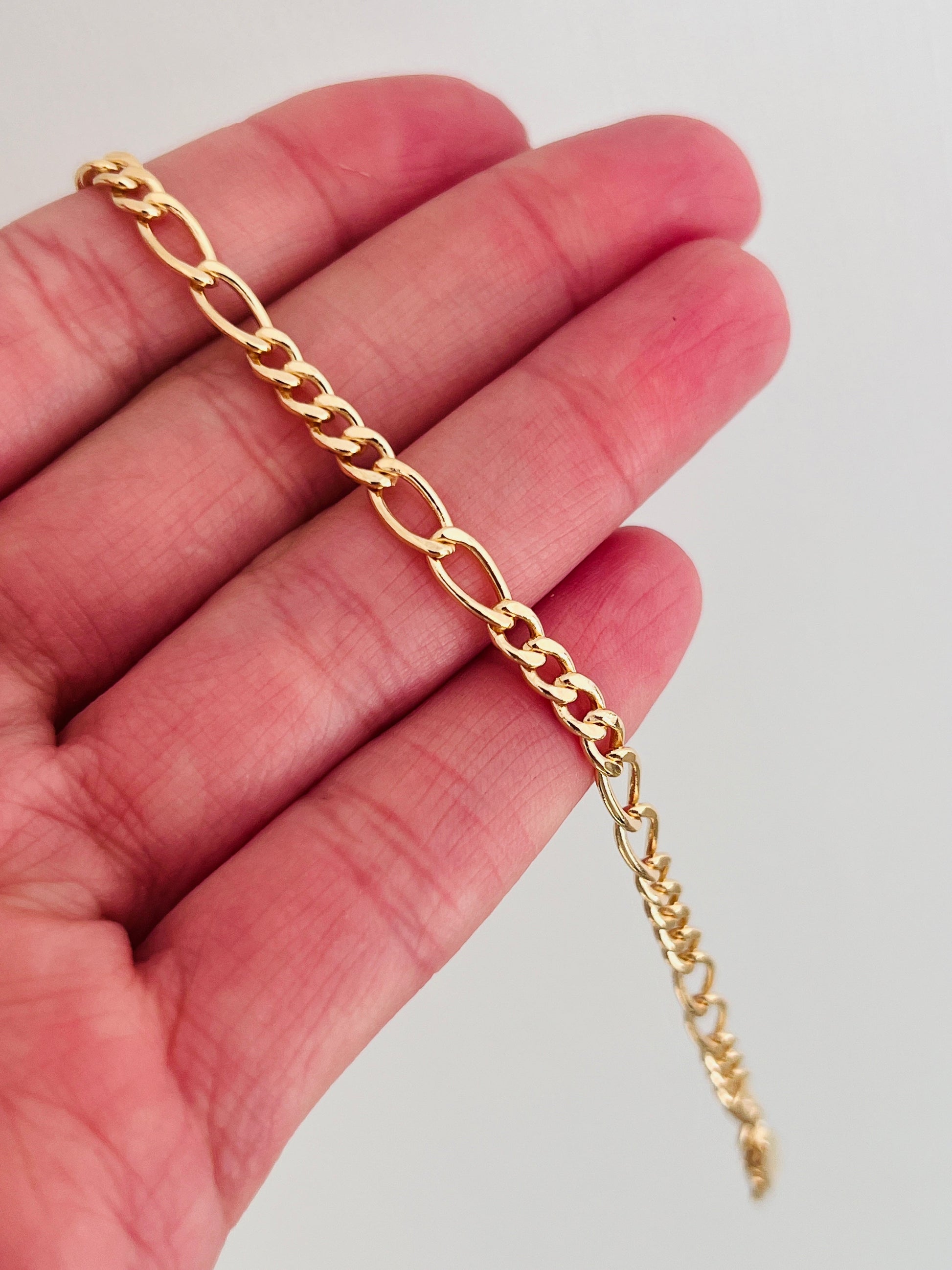 18KT Gold Filled Bracelets, Gold Filled 3mm Figaro Bracelet | Classic Bold Chain for Layering by HAUS OF MONOGRAM
